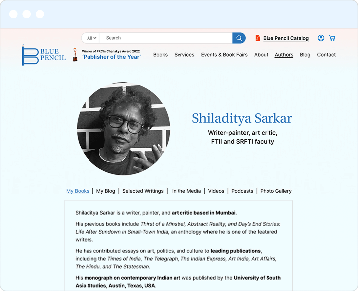 Author profile page of Shiladitya Sarkar on Blue Pencil Publishers