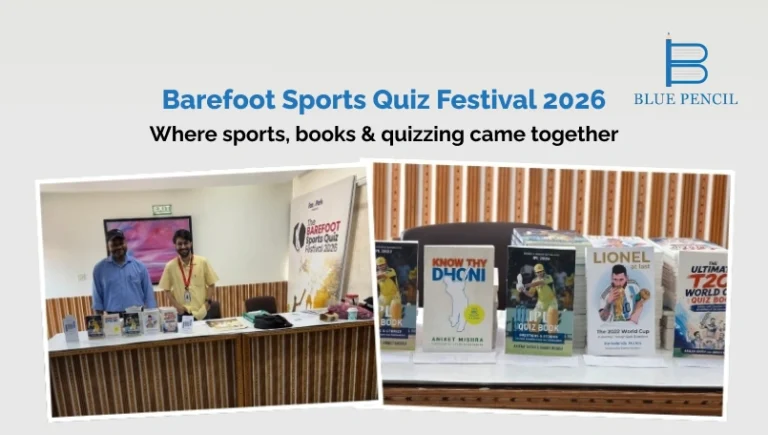 Blue Pencil Publishers book stall at Barefoot Sports Quiz Festival 2026 in New Delhi