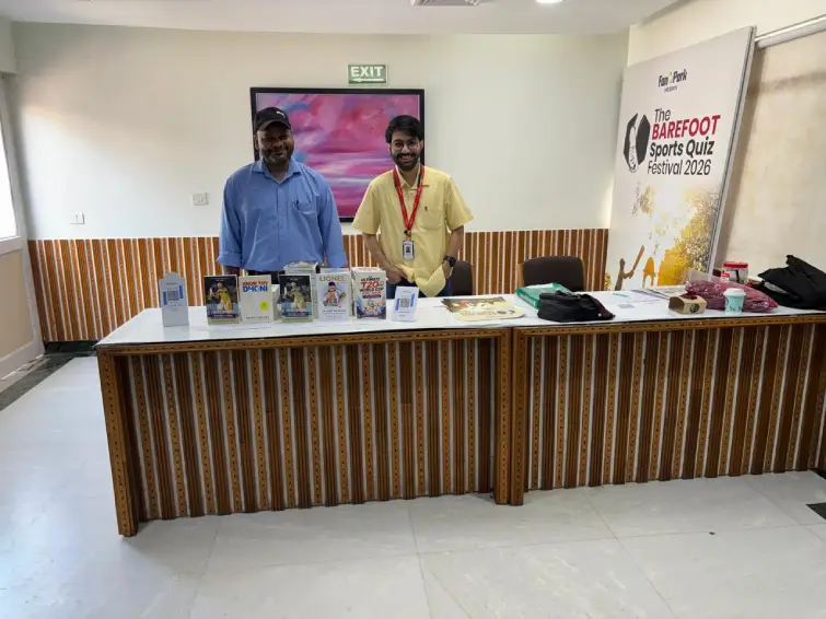 Blue Pencil team managing sports book stall at Barefoot Quiz Festival 2026